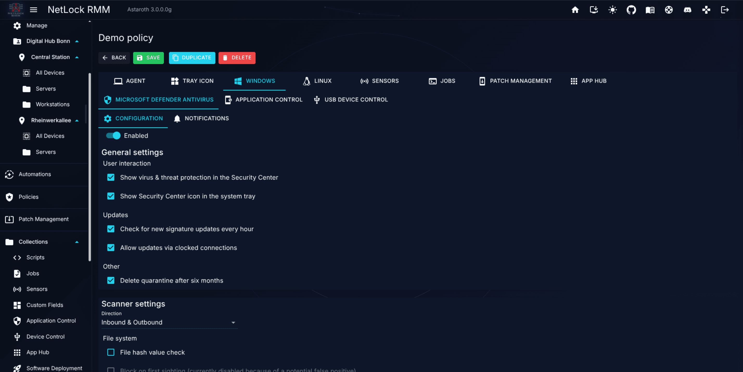 Microsoft Defender Antivirus Configuration sub-tab