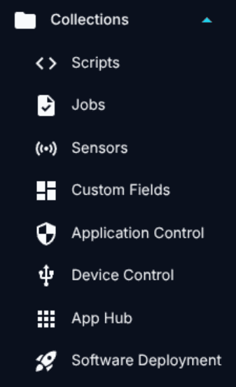Collections menu with all eight sub-pages listed