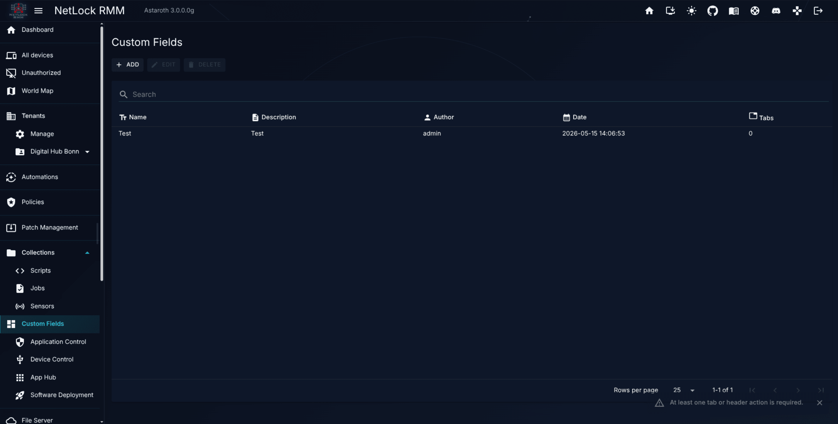 Manage Custom Fields list with Tabs count column