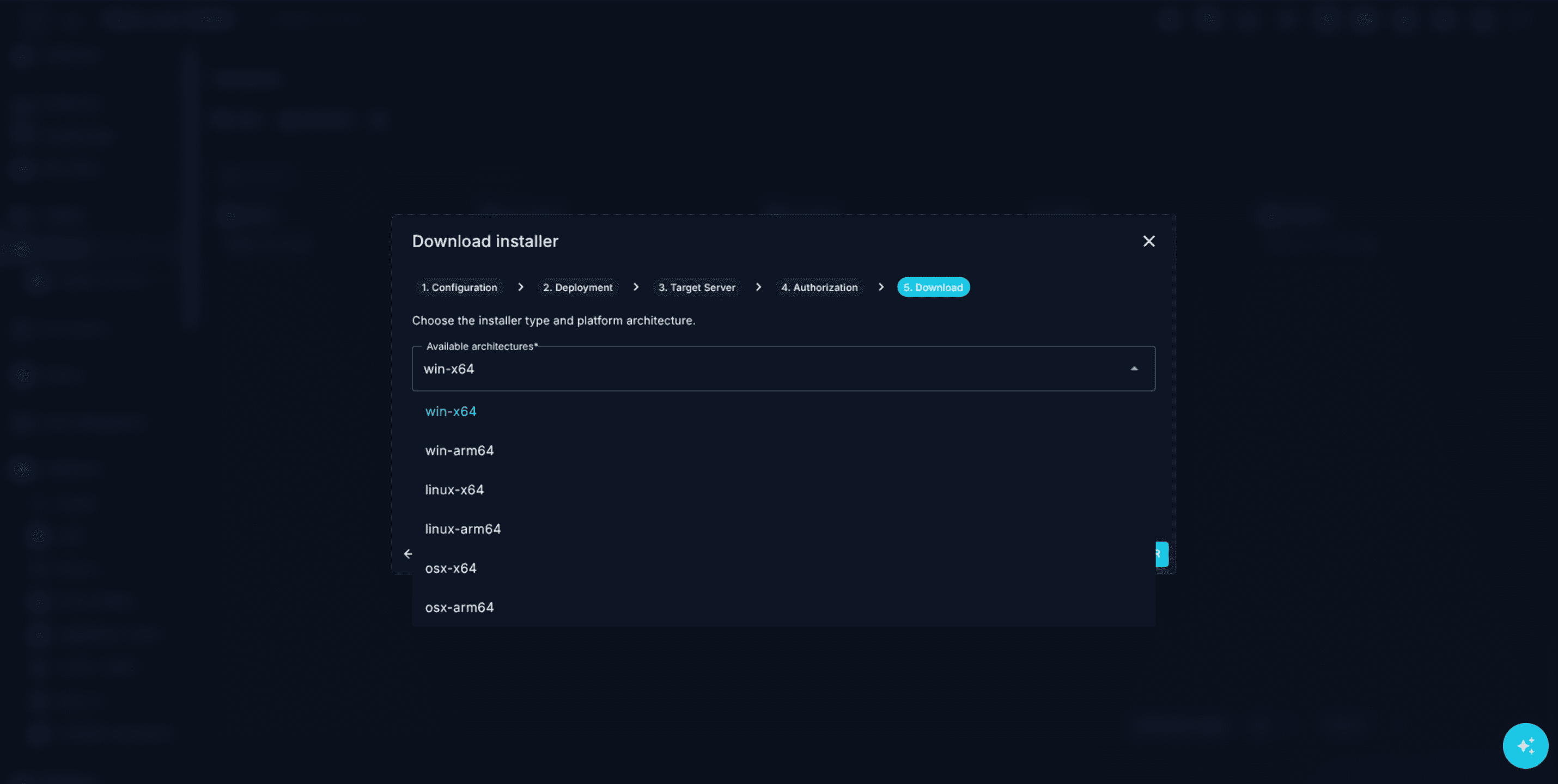 Agent Download wizard on the platform-and-architecture step