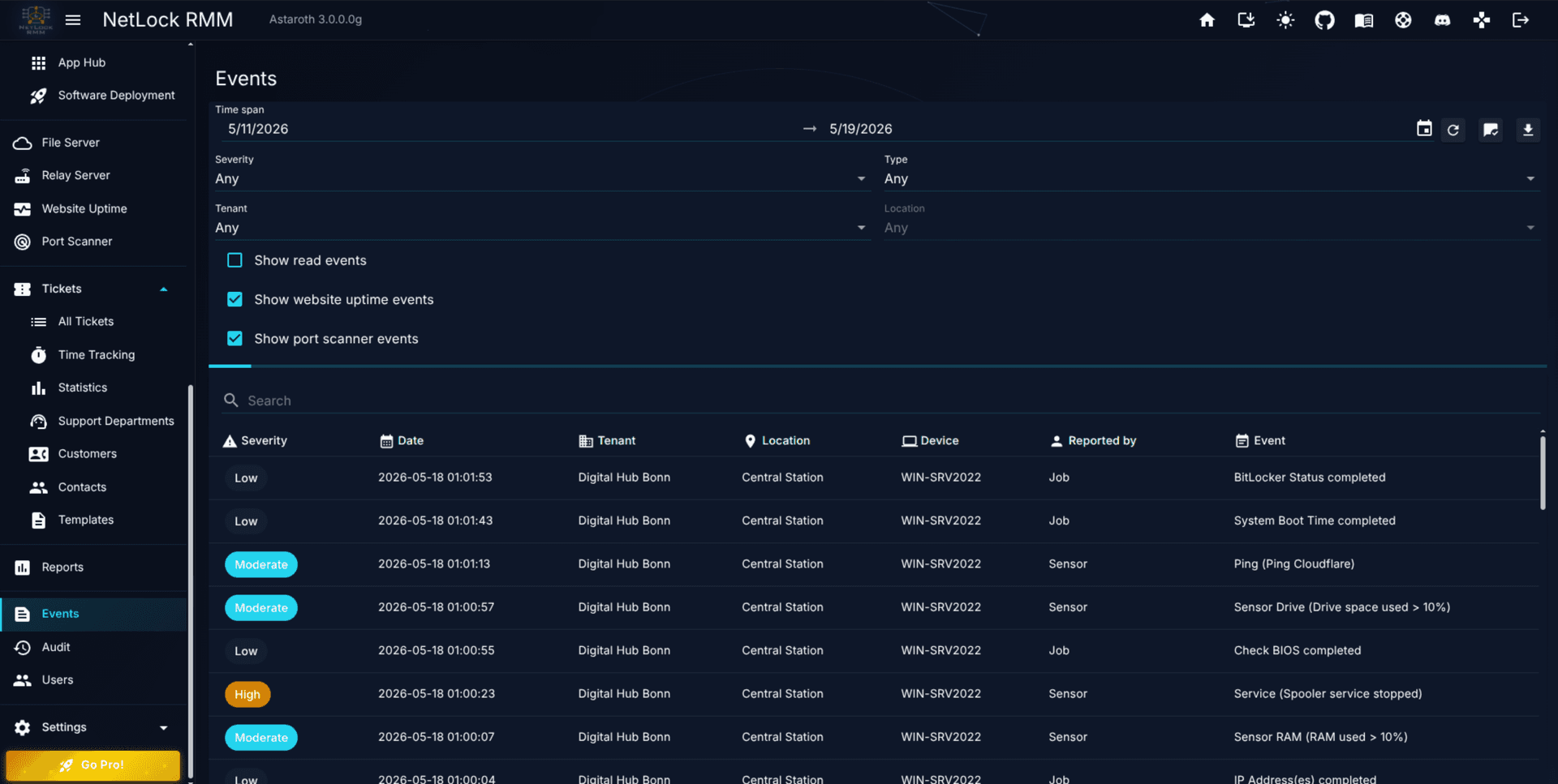 Events & Audit — NetLock RMM Documentation