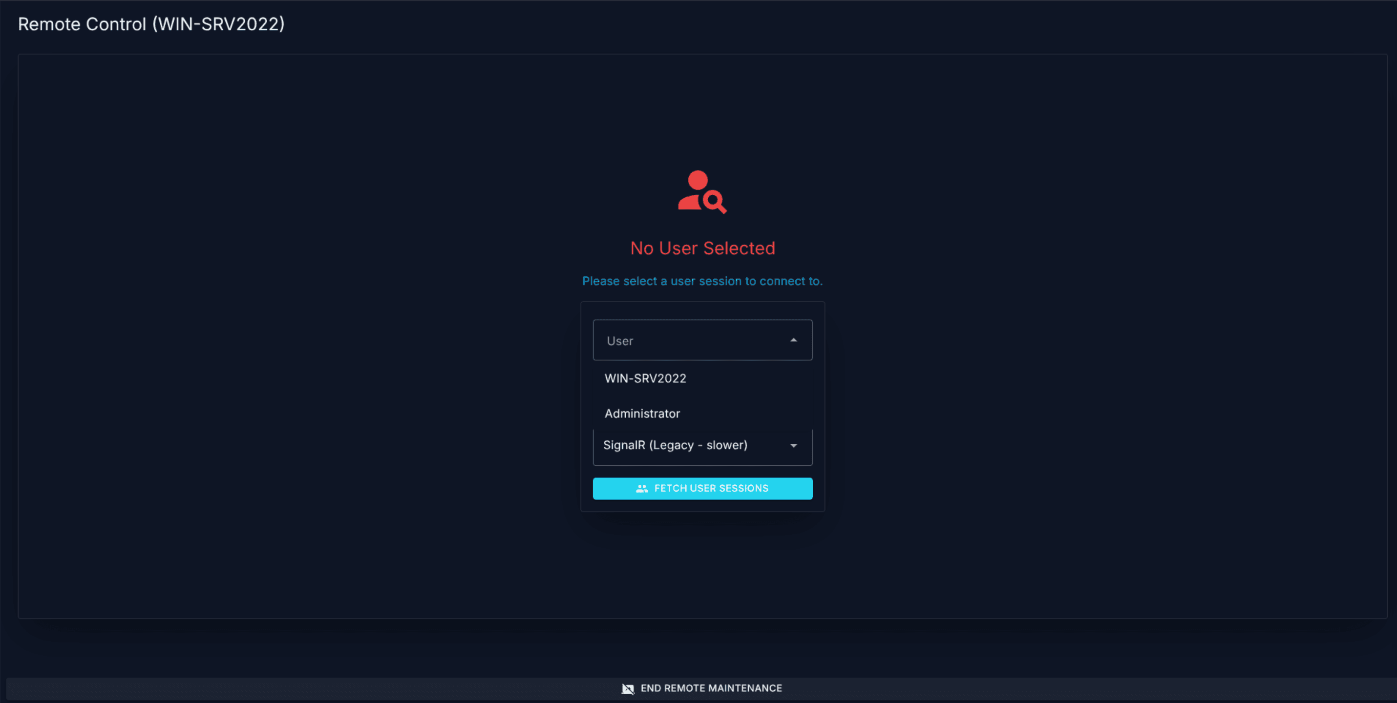 Remote Control window with the Relay connection mode selected