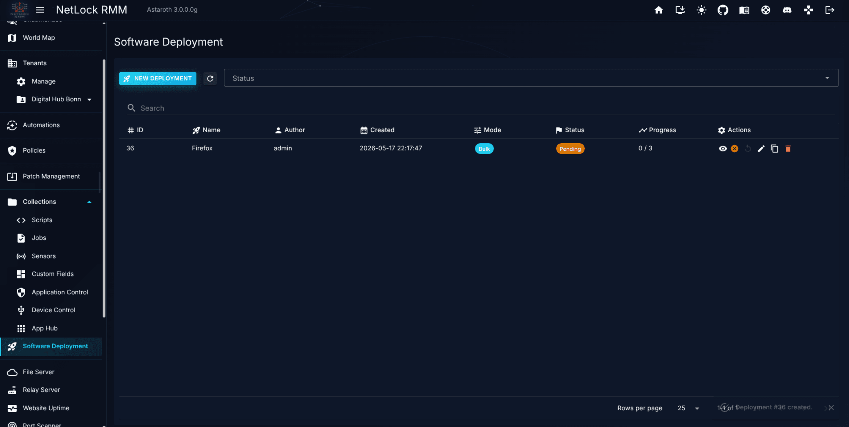 Manage Deployments list with progress and error chips