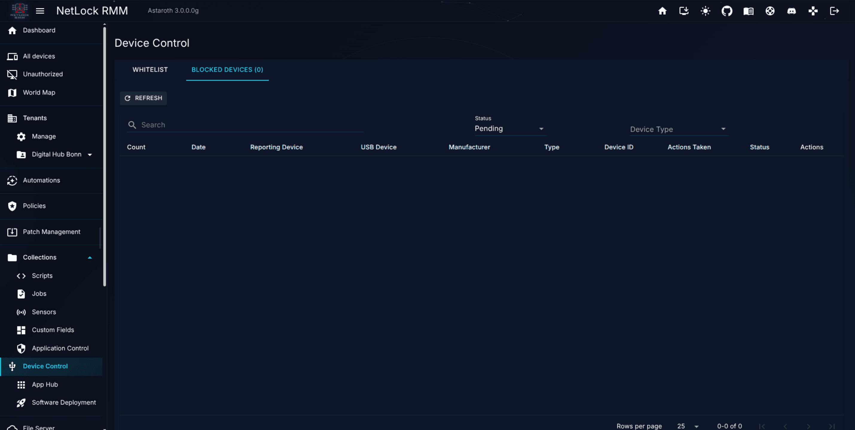 Blocked Devices tab with one pending USB entry selected